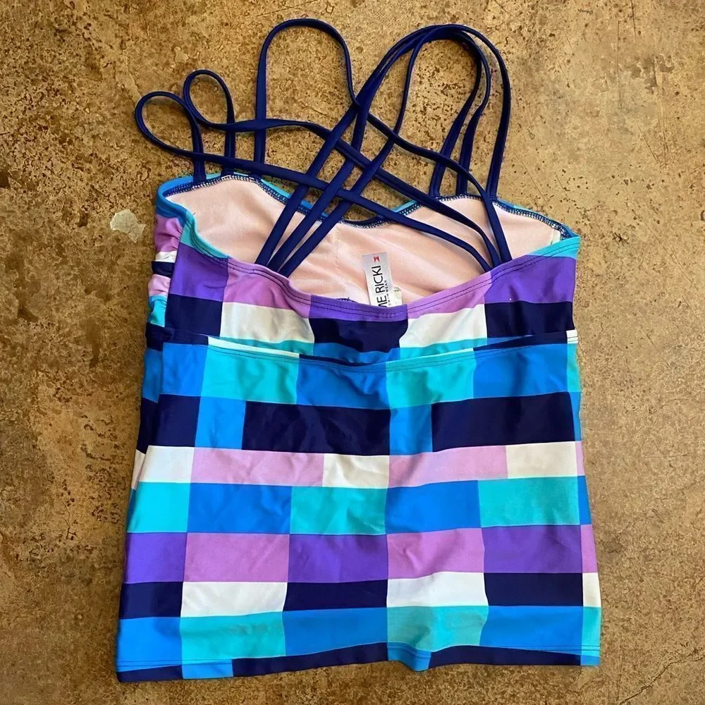 LIME Ricki‎ purple color block strappy tankini swim top